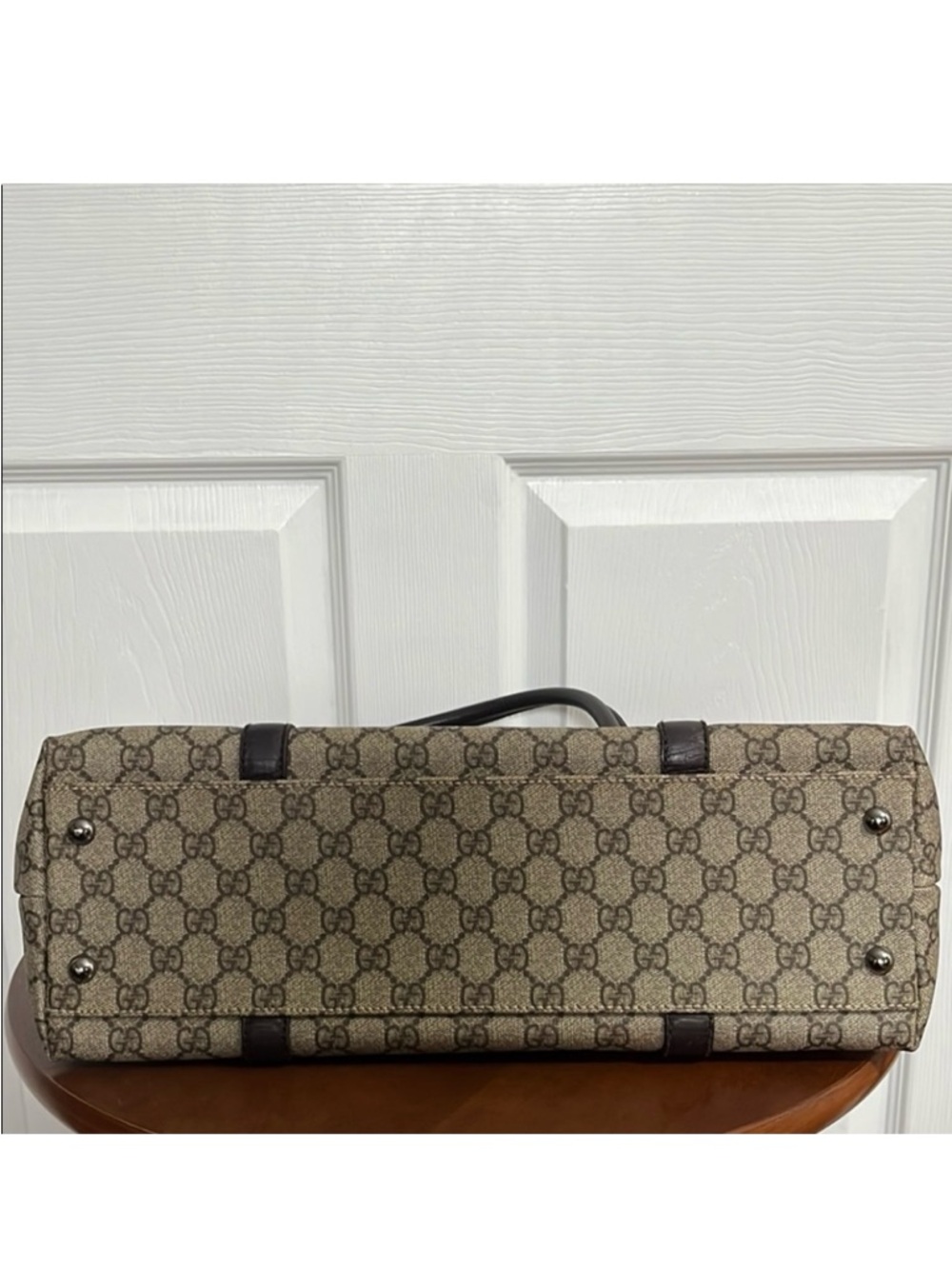 Gucci Joy GG Supreme Canvas Tote Bag - Large Beige Brown Leather Trim Designer - Picture 13 of 16